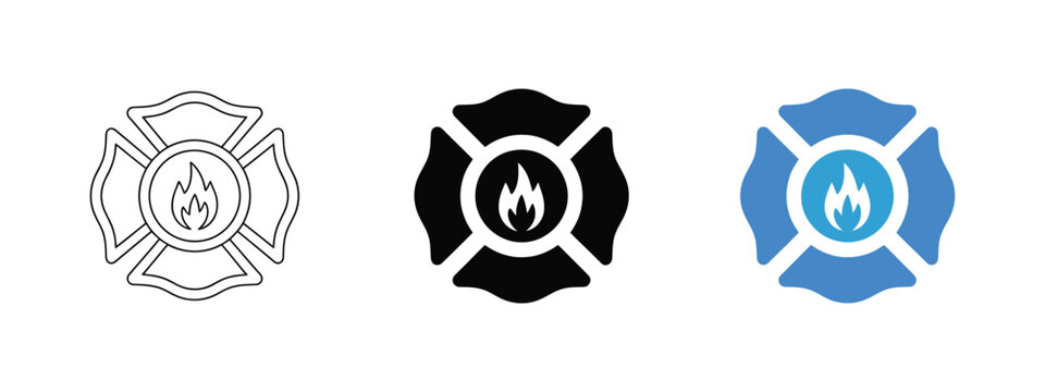 Fire department badge icon classic four-petal fire station symbol firefighter emergency safety rescue emblem vector illustration