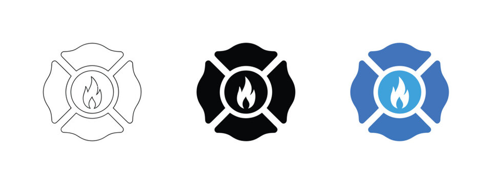 Firefighter fire service badge icon four-petal emblem emergency rescue safety hazard symbol vector illustration