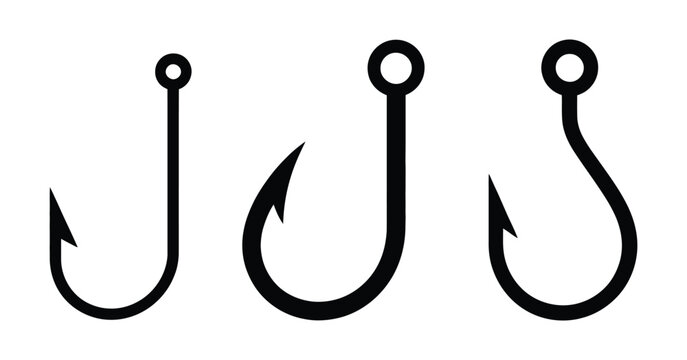 Fish hook vector icon fishing tool symbol isolated illustration