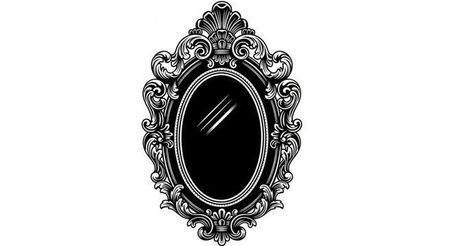 Antique ornate oval mirror with decorative frame.