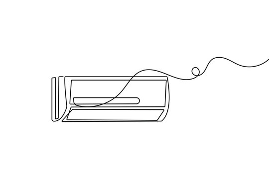 A minimalist continuous one line drawing of an air conditioner icon, featuring a clean and modern outline vector illustration on a white background