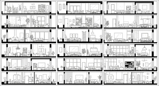 Architectural Drawing of Apartment Building Cross Section.