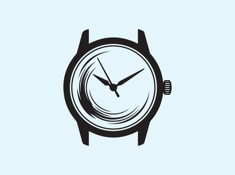 Isolated black outline of a classic watch face for clean graphic design in transport branding and promotional infrastructure marketing materials and horology guides