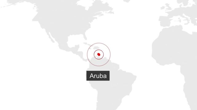 Aruba Geographic Location on Minimal World Map Animation
