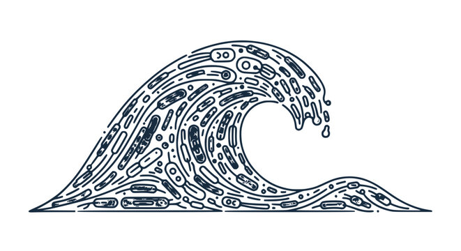Abstract Wave Illustration with Microscopic Organisms and Bubbles