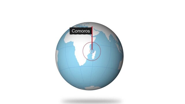 Comoros Map Pin Location Animation Global World Map Concept