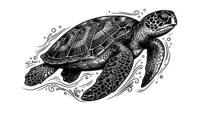 Sea turtle hand drawn vector illustration with detailed marine wildlife sketch art © MdShafikul