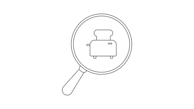 Simple Line Art Icon of a Toaster Inside a Magnifying Glass.
