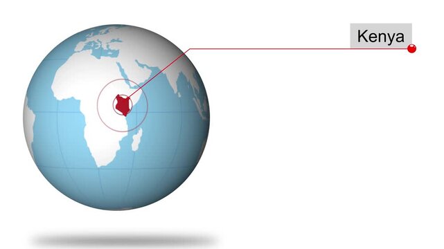 Kenya Map Pin on World Map Animation