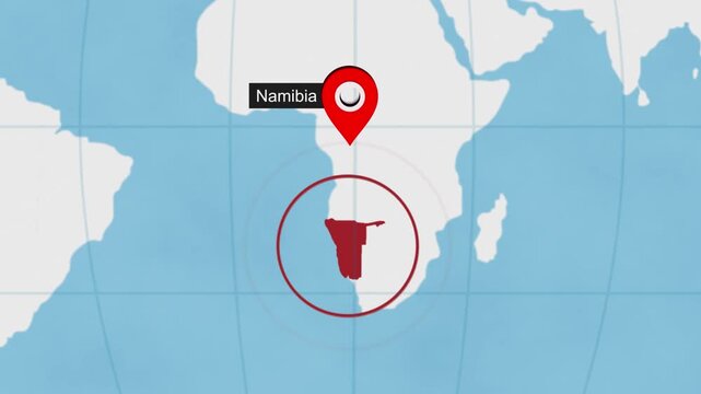 Namibia City Location on World Map Animation Concept