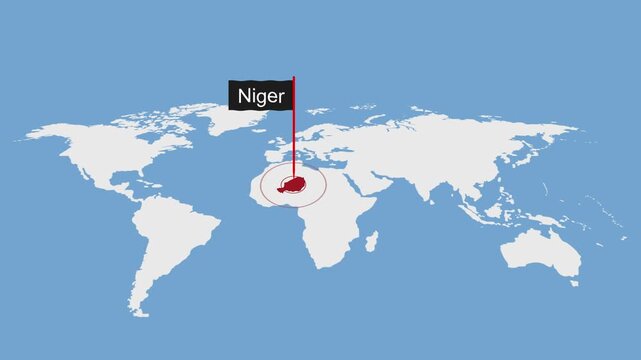 Niger Geographic Location on Minimal World Map Animation