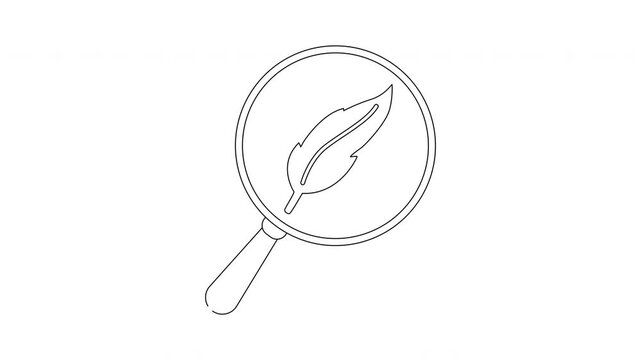 Feather Icon Magnified in Circle Symbolizing Research and Discovery.
