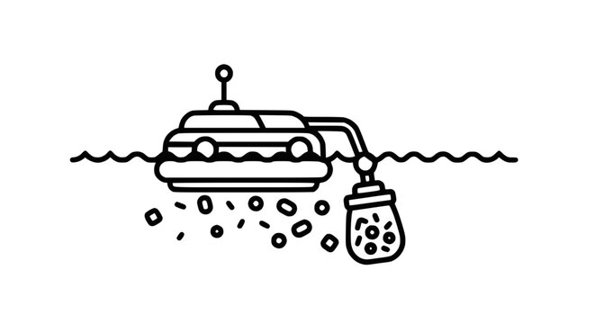 Submarine collecting samples from seabed, underwater exploration, oceanography