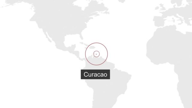 Curacao Geographic Location on Minimal World Map Animation