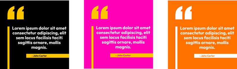Fototapeta premium Vibrant square quote layout templates for daily inspiration, bold frame designs with thick vertical accents and text boxes, colorful social media graphic set for branding