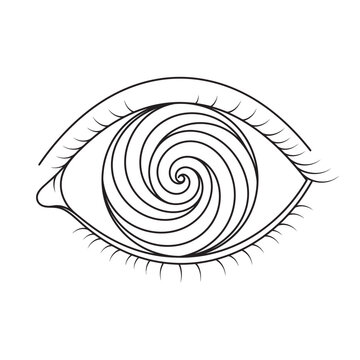 Hypnotic Spiral Eye Vector Icon in Detailed Line Art Style Representing Vertigo Confusion Illusion Psychology and Mind Control Concepts
