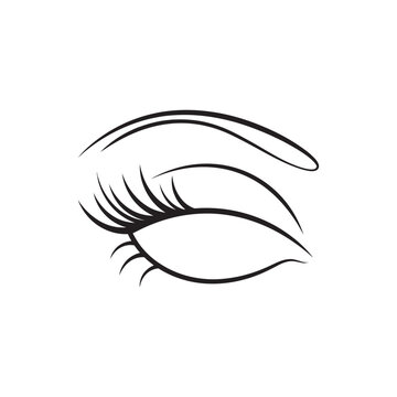 Minimalist Line Art Drawing of a Closed Female Eye with Long Eyelashes and Eyebrow Representing Beauty Makeup Salon and Cosmetics Concepts