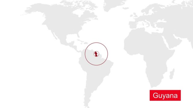 Guyana Map Location Pointer Animation on World Map