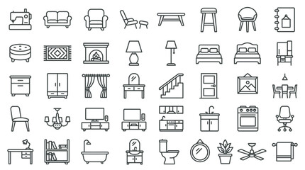 Fototapeta premium Collection of Vector Icons Representing Furniture and Household Interior Elements for Home Improvement and Design