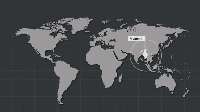 Myanmar Map Highlight Zoom Animation Geography Concept