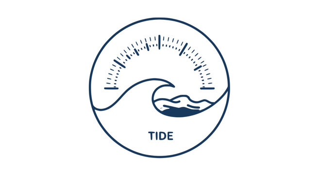Ocean Tide Gauge Icon with Wave and Meter, Nautical Symbol