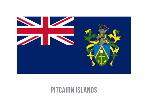Flat vector illustration of the Pitcairn Islands flag with blue field, union canton, and coat of arms for territory symbol design.