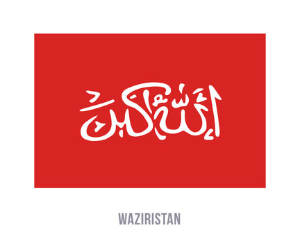 Flat vector illustration of the Waziristan flag with red field and white Arabic script for regional symbol design.