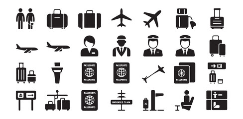 Airport travel and passenger service icons vector elements. © MdJahid