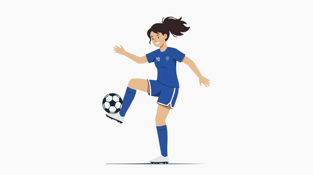 Soccer ball icon with teenage player dribbling on flat vector background, sports coaching and training concept for youth athletics