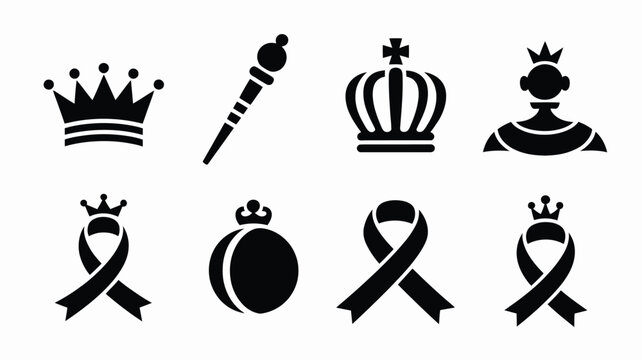 Kings birthday bundle logo silhouette royalty icons set