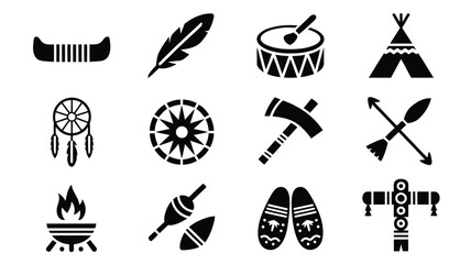 Native american cultural symbols and icons set vector illustration featuring tribal elements © Shovon
