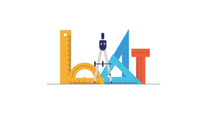 Geometric Drafting Tools Set Flat Vector Illustration - Ruler, Protractor, Compass, Triangle, and T-Square for Architecture, Engineering, Mathematics, and Technical Design
