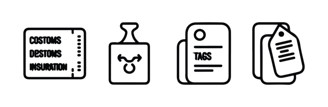 Collection of travel icons for luggage customs and tags.