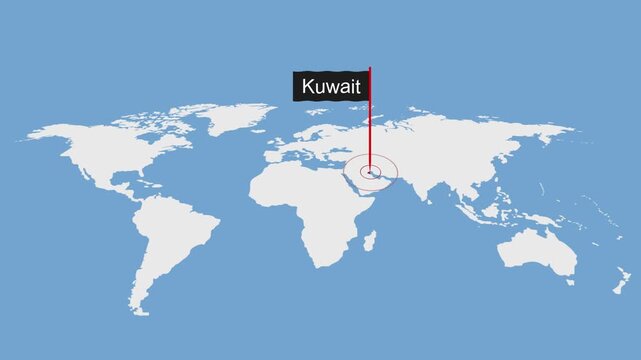 Kuwait Geographic Location on Minimal World Map Animation