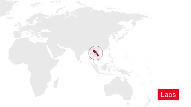 Laos Map Location Pointer Animation on World Map