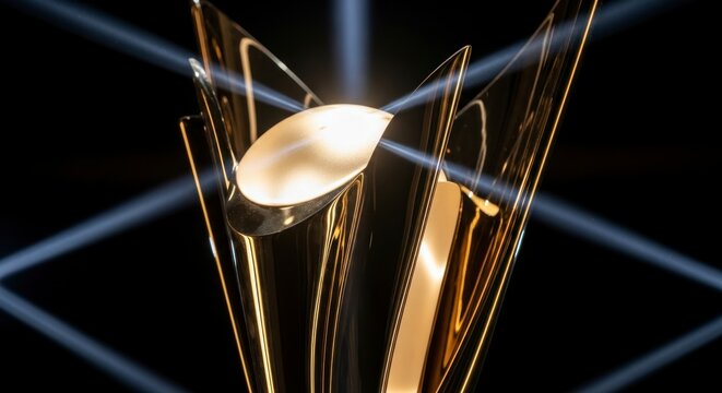 Troph&eacute;e dor&eacute; illumin&eacute; sur fond noir, id&eacute;al pour les r&eacute;compenses et les distinctions.