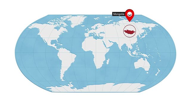 Mongolia Location on World Map with Pin Marker Illustration