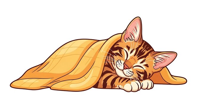 Cute cat sleeping under blanket.