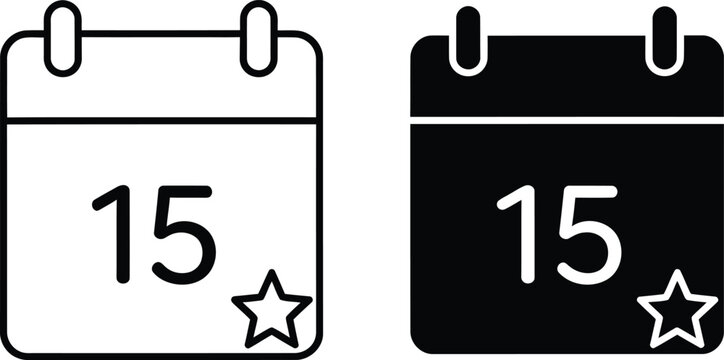 Calendar with fifteen date and star icon for special event planning