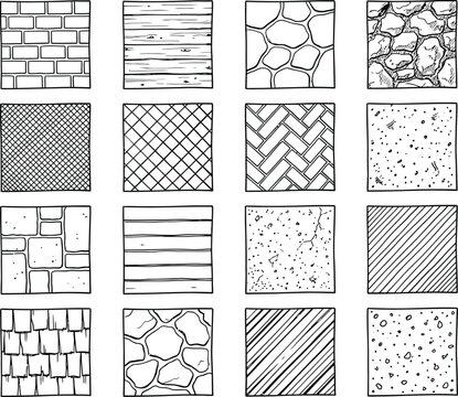 Architectural hatch pattern vector library, CAD construction material textures with brick, stone, wood and herringbone fills for blueprint drafting