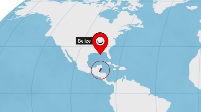 Belize Location Highlight on World Map with Circle Marker