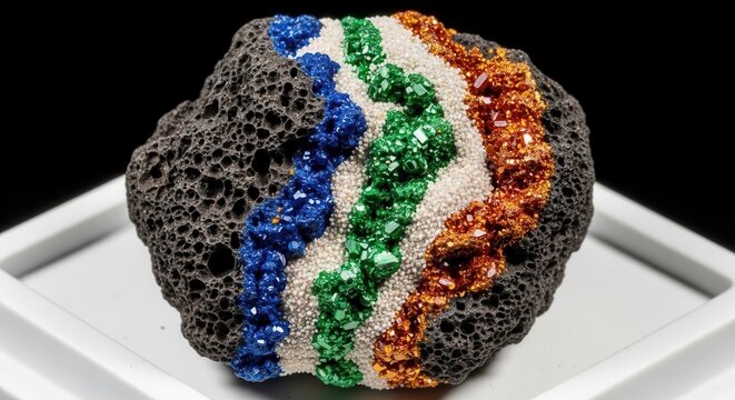 Intertwined Mineral Strands Within Dark Volcanic Rock