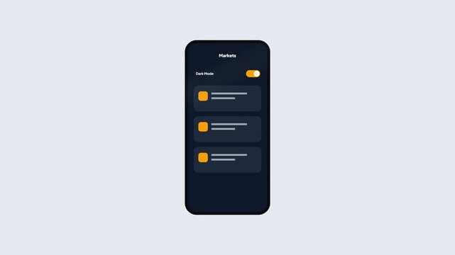 Cryptocurrency Exchange Mobile App Dark Mode Toggle Animation for Market List Interface