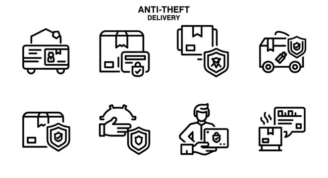 Anti Theft Delivery Icons Set Security Protection Logistics.