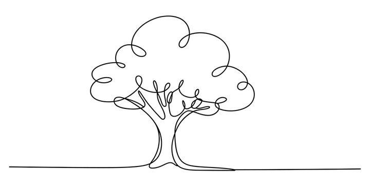 Continuous single line drawing of a simple tree isolated on white background, Vector