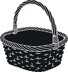 Fototapeta premium Empty woven basket with a handle, ideal for storage or decorative purposes.
