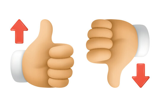 Vector Thumbs Up And Thumbs Down. Like and Dislike Hand Gestures Isolated. Approval and Rejection Symbols with Up and Down Arrows. Rating Feedback Design