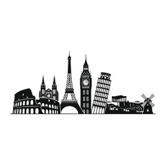 Obraz premium Famous Landmarks of the World Silhouette.
