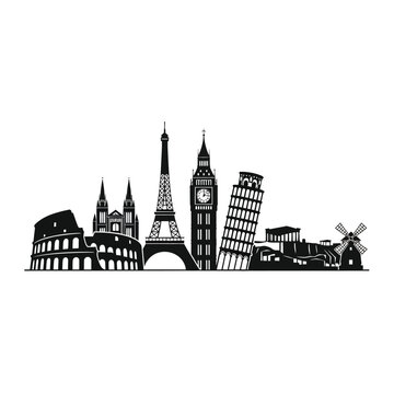 Famous Landmarks of the World Silhouette.