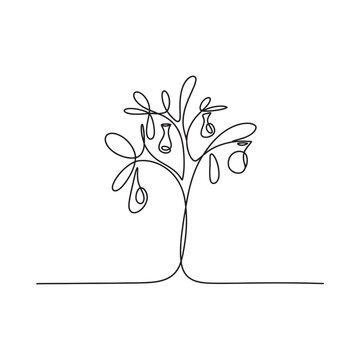 Tree drawing single line art on white background